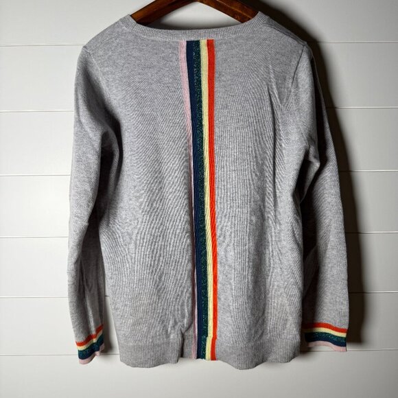 Needle Anthropologie Cashmere Crew Neck Sweater w/ Varsity Multicolor Stripe L - Picture 6 of 10